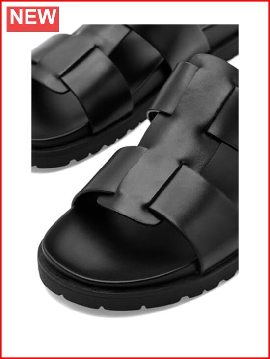 Faux Leather Slide Sandals with Double Straps
